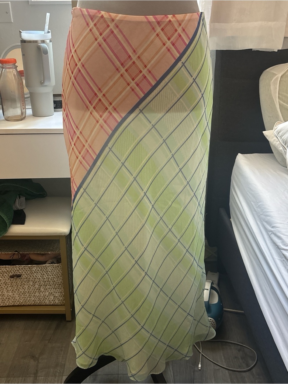 Pastel Plaid Maxi Skirt - Green & Pink
